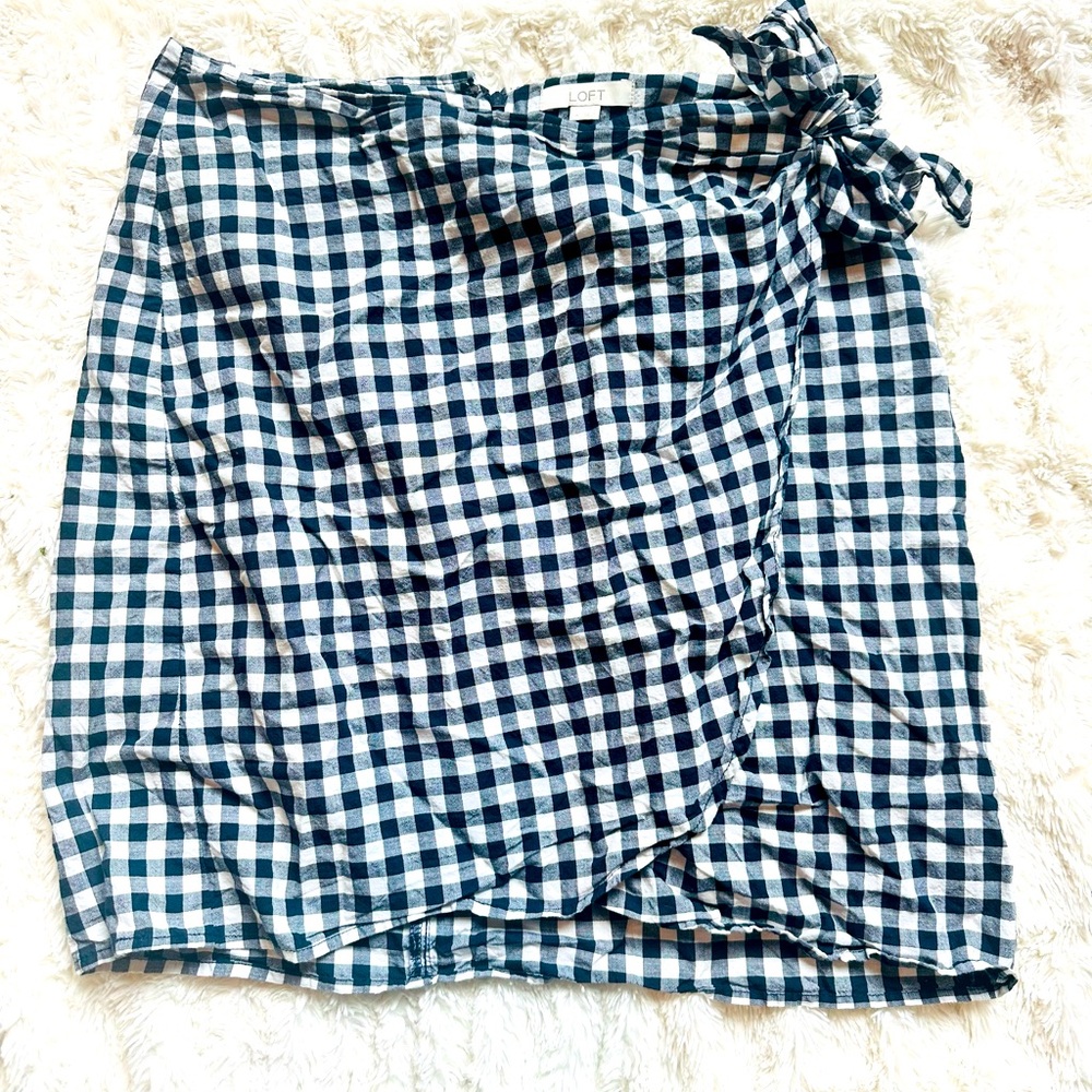Navy and white checked wrap skirt